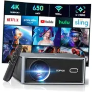[Electric Focus/Auto Keystone] Projector with WiFi and Bluetooth, 650 Silver