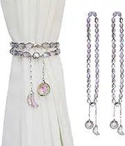 PEDOBO Magnetic Curtain Tiebacks, 2 Pack Crystal Beaded Sun & Moon Pendants Sheers/Draperies Holdbacks for Window Home Office Decor (Purple)