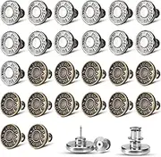 ASTIMESA 26 Set 17 mm Extra Jean Buttons for Loose Jeans, No Sew Metal Replacement Button Pins, Adjustable Pants Button Tightener, Snap Tack Jean Clips to Tighten Waist Size Down (26)
