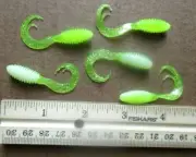 50 CHARTREUSE WHITE 2" Triple Tail RING GRUBS Crappie Fishing Baits Perch Lures