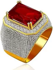 [Tobestu] Men's Gold Plated Emerald Cut Simulated Onyx Ring Wedding Band Super Big CZ Hip Hop Rings RA408-2D
