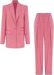 [Zadaos] Women's Suit Sets Single Buttons Striped Rhinestones Blazer Pants Suit 2 Piece Sets