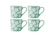 4PK Mikasa 360ml Wax Resist Green Flower Coffee Mug Cup Clay Drinkware