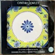 Cynthia Rowley Blue Green Floral MELAMINE Dinner Plates Set Of 4