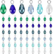 [PH PandaHall] 60Pcs Blue Series Faceted Teardrop Charms 6 Colors Crystal Dangle Charms Transparent Glass Pendants Teardrop Charm Dangle for Jewelry Making Necklace Bracelet Craft, Glass, No Gemstone