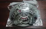 Men's Metal Belt Buckle Fire Fighter Fire Department, Red & Grey, Fire Truck, Ax