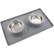 Stainless Steel Non-toxic Pet Water Food Double Bowl with Silicone Mat