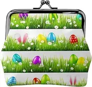 [JEJEA] Colorful Easter Egg Print Coin Purse, Portable Fiber Leather Coin Purse Mini Change Purses for Women, Black, One Size, Coin Pouch