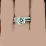 GIA Certified Bridal Ring Set 3.00 Carat Asscher Cut Diamond 18k White Gold