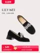 Lily Wei【不知秋】黑色樂福鞋女粗跟小皮鞋大碼41一43小碼313233