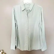 Chico's Touch of Cool Denim Shirt Size 4/6 Button Front Tencel Iced Sage New