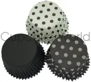 60PCS BLACK TRIO POLKA DOTS PAPER MUFFIN CUPCAKE PATTY BAKING CASES CUPS AUST.