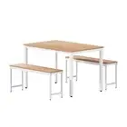 Dining Table and Chairs Set 3PCS Metal Desk Bench Sets Kitchen Furniture