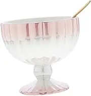 Gatuida Ceramic Dessert Bowl Tall Mug Footed Cup with Spoon for Fruit Salad Ice Cream Trifle 340ml Capacity