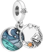 [ZURWTCH] Camping Night Sky Double Dangle Charm Fit Women Bracelet Necklaces Fashion Gifts 925 Sterling Silver DIY Jewelry, Epoxy, Zircon