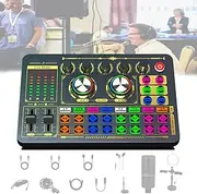 Live Sound Card Voice Changer,with Dual Camera Fill Light and Condenser Mic,8 Modes,16 Sound Effects,4 Function,Bluetooth Live Sound Card Audio Mixer,for Podcasting,Combo1