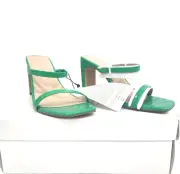 The Drop Women's Avery Square Toe Two Strap High Heeled Sandal Jade