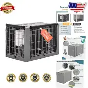 Weather-Resistant Dog Crate Cover for 36" Wire Crates - Grey with Mesh Window