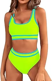 Rvidbe Womens Swimsuits Tankini Women High Waisted Bikini Sets Two Piece Swimsuit Sporty Tummy Control Bathing Suit Color Block Swim Suits Womens High Waisted Bikini, Z02 Mint Green