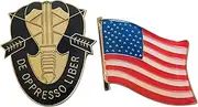 [Novel Merk] De Oppresso Liber U.S. Army Special Forces Green Beret & Patriotic American Flag Lapel or Hat Pin & Tie Tack Set with Clutch Back