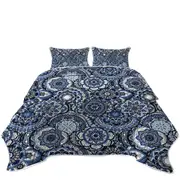 A Pile of Blue Oriental Mandalas Coverlet