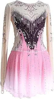 [Zagitova] Figure Skating Dress For Women Long Sleeve Gradient Girls' Ice Skating Dresses For Competition With Diamond