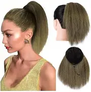 Health 10 Inch Kinky Straight Ponytail Afro Puff Yaki Straight Drawstring Ponytail Extension for Black Women Synthetic False Ponytail Personal Care (Light Auburn)