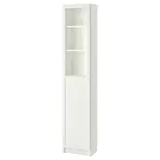 BILLY / OXBERG bookcase with panel/glass door, white/glass, 40x30x202 cm