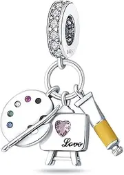 [Generic] M&S Painter Charm Love Heart Painting Eizel Canvas Palette Brush Artist Charm Bead Pendant, 925 Sterling Silver Dangle Charm, Compatible With Pandora & European Bracelet �, Metal