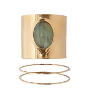 Rigid band bracelet with semi-precious light green hard stone cabouchon One size Yellow