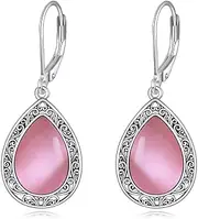 [KQF] Moonstone/Lapis Lazuli/Peridot/Amethyst/Pink Teardrop Earrings for Women Sterling Silver Filigree Dangle Earrings Leverback Earrings Jewelry Gifts for Women