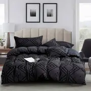 Fabric Fantastic Tufted Textured Jacquard Super King Size Black Quilt/doona/duvet Cover Set