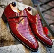 Handmade Red Alligator Crocodile Men Leather Single Monk Strap Dress Shoes