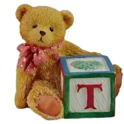 Vintage Cherished Teddies Baby Bear Mini Figurine ABC Block Letter T Nursery Gi