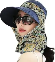 [Generic] Convertible Sun Hat with Neck Protector Scarf Removable Top Wide Brim Sun Visor Sun Shade Hats for Women UPF50+ UV Protection