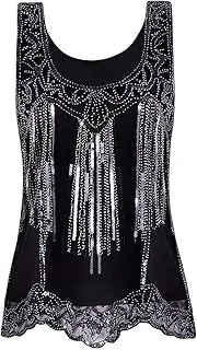 [Vijiv] Womens 1920s Vintage Beaded Tops Art Deco Sleeveless Embellished Sparkly Sequin Vest Tank Top