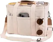 [Wedhapy] Tote Bag for Women 12x6x10" Multi-Compartment & Pocket Canvas Tote Bag with Detachable Shoulder Strap Trendy & Modern Handbag for Daily, Travel, Gift