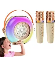 Portable Karaoke Machine - Small Speaker with Two Microphones and LED Lights, Wireless Karaoke Music Player for Family Reunions, Computer Speaker for System