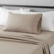 Amazon Basics Lightweight Super Soft Easy Care Microfiber Bed Sheet Set with 36-cm Deep Pockets - Single, Taupe