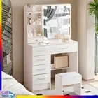 6 Drawers Vanity Set with LED Lighetd Mirror and 3 Light Colors Dressing Table