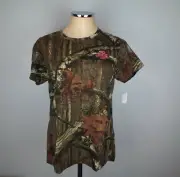 Mossy Oak Shirt Womens Large Break Up Infinity Short Sleeve Pink Logo Outdoors