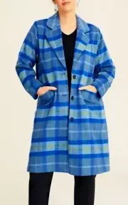 TS TAKING SHAPE plus size M / 20 Wool Blend Check Coat cobalt warm NWT rrp$300!