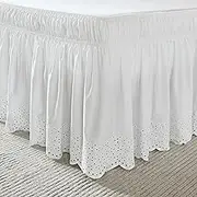 Lush Decor Vintage Eyelet Bed Skirt Single Twin/Twin XL/Full, Off White - Dust Ruffle - Wrap Around Bed Skirt - Coquette Decor