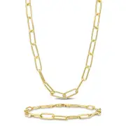 Amour Yellow Plated Silver Polished Paperclip Chain Necklace & Anklet 18" & 9"
