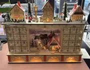 Clever Creations Wooden Christmas Advent Calendar, SNOWMAN VILLAGE LED battery