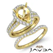 Pear Halo Diamond Semi Mount Engagement Ring Bridal Set 14k Yellow Gold 1.80 Ctw