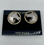 Horse Head Clip On Earrings Two Tone Vintage