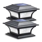 Solar Post Lights Outdoor Glass LED Fence Cap Light 2 Modes for 2 Pack Black