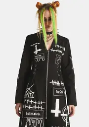 [Dolls Kill x Broken Brainz] Gray Skiez Graphic Trench Coat