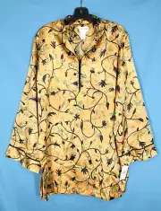 NWT NATORI Golden Yellow SATIN Floral 3/4 BUTTON Lounge NIGHTSHIRT/GOWN Sz M